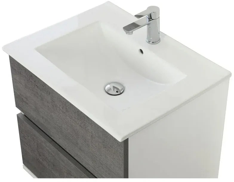Mobile Bagno Feridras Cemento L.60xP.47xH.57 con Lavabo e Specchio