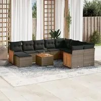 Set Divani da Giardino 11 pz con Cuscini in Polyrattan Grigio 3228244