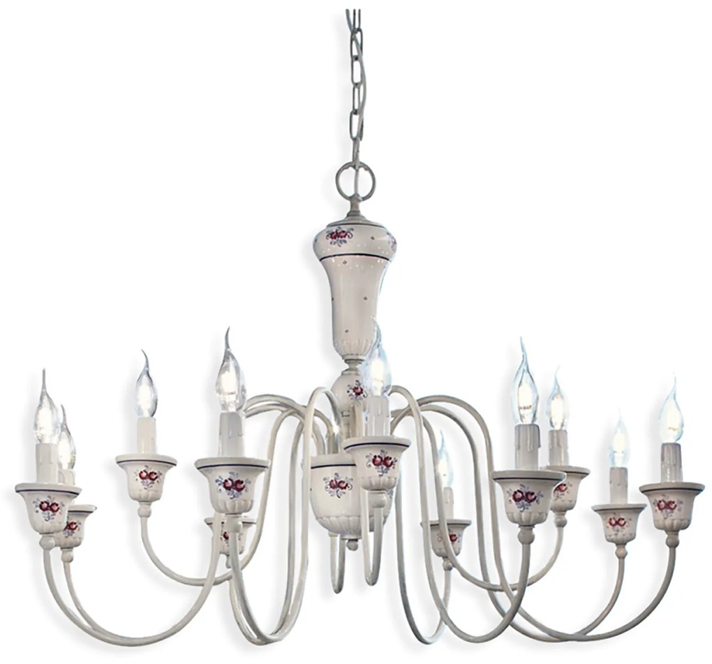 Lampadario Classico Sanremo Metallo Ceramica Bianco Filo Blu 12 Luci E14