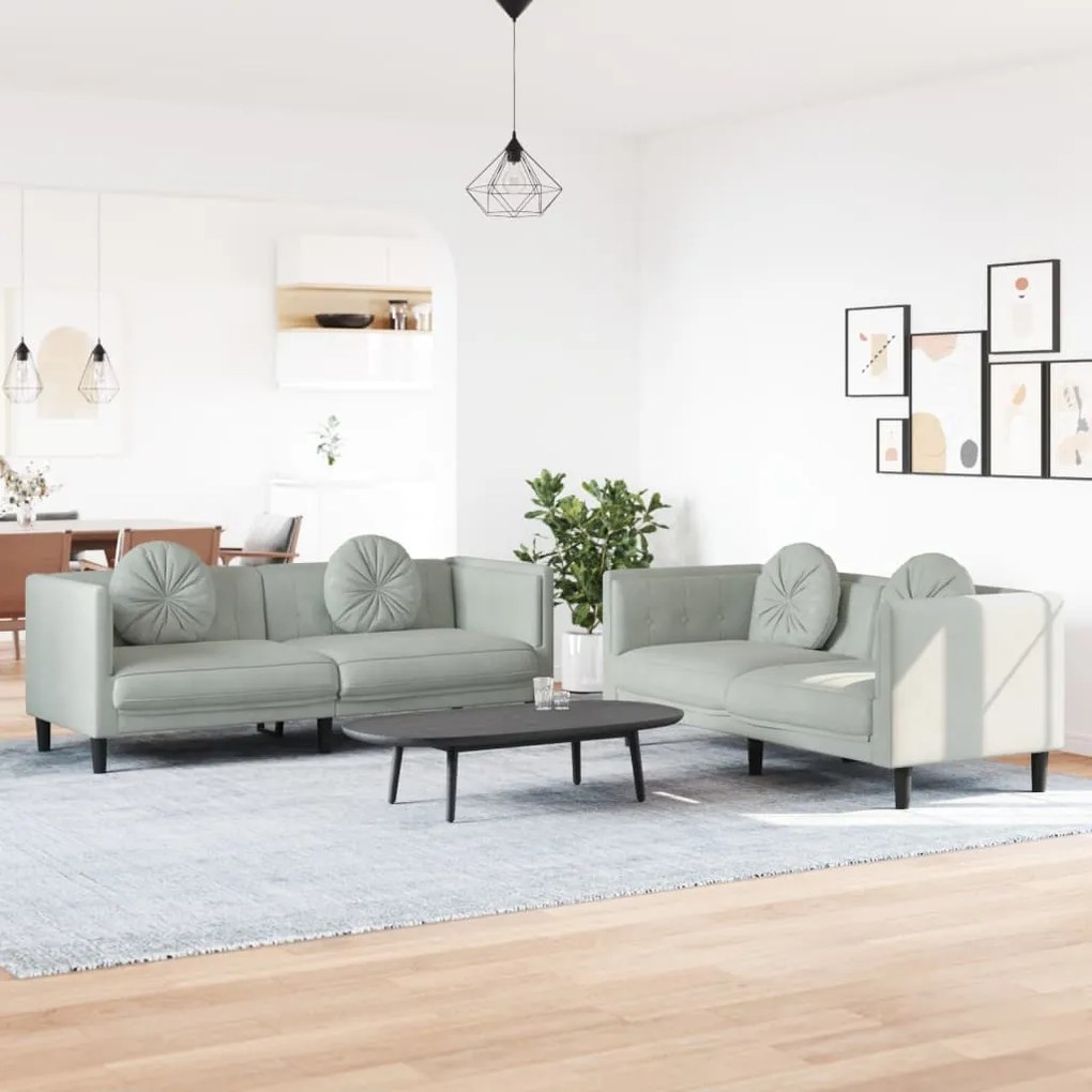 Set Di Divani 2 Pz Con Cuscini Grigio Chiaro İn Velluto /