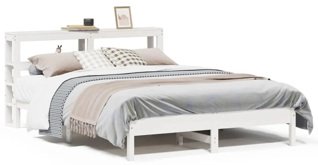 Letto Senza Materasso Bianco 160x200 Cm Legno Massello Di Pino /