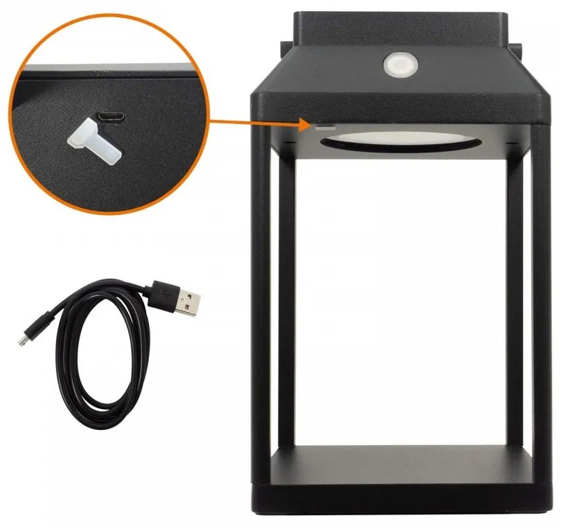 Lanterna Portatile Ricaricabile Solare e USB Nera Dimmerabile Colore Bianco Naturale 4.000K
