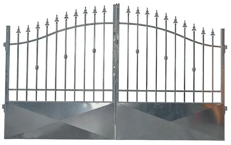 Cancello manuale battente Monte Bianco 3500 in ferro, apertura centrale, L 358.5, H 150-180 cm, di colore grigio zincato