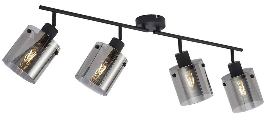 Faretto da soffitto di design nero con vetro fumé 4 luci - Domo