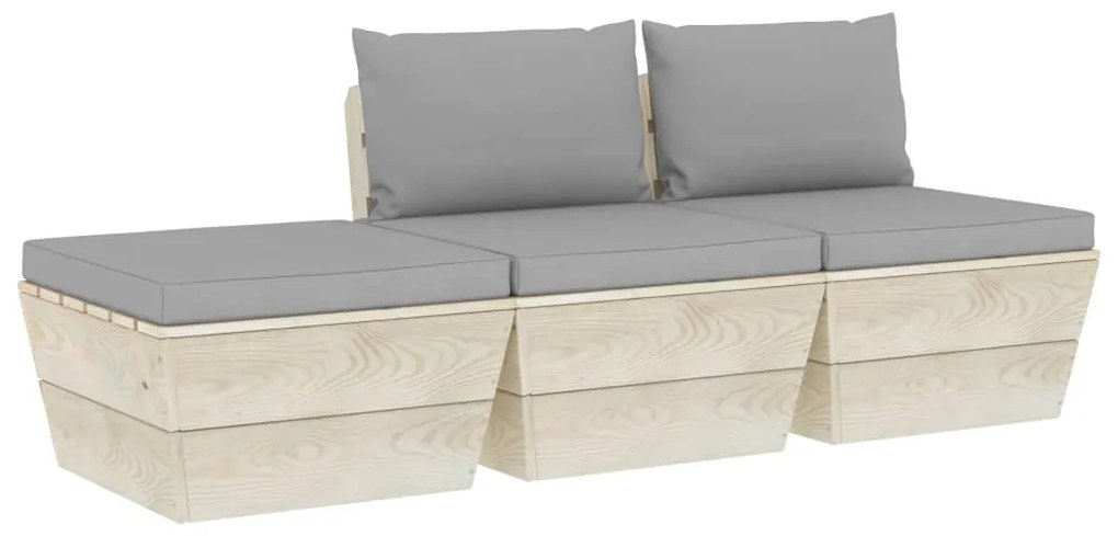 Set divani da giardino su pallet 3 pz con cuscini legno abete