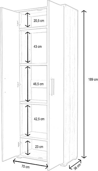 Scarpiera 2 ante grande in legno con ripiani 70x189h cm Ciliegio