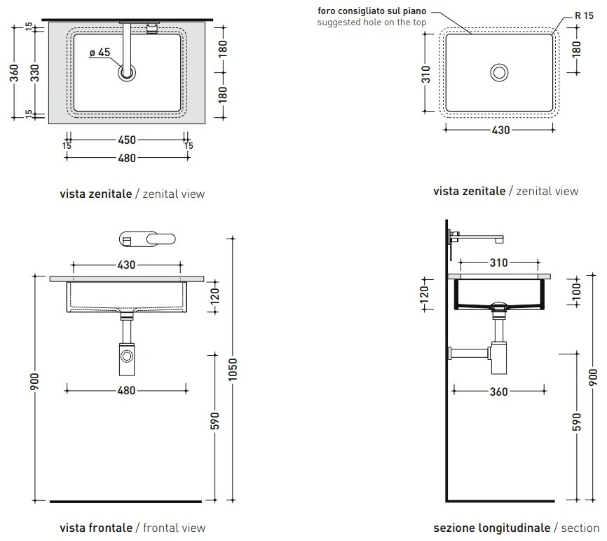 Ceramica Flaminia Miniwash lavabo sottopiano 48 cm senza troppopieno in ceramica bianco