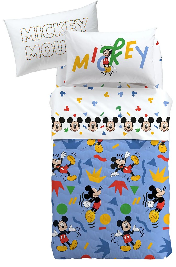 Copriletto Trapuntato in Cotone Mickey Colors Piazza e Mezza