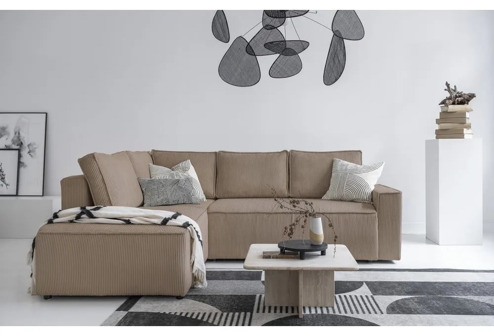 Divano letto angolare in velluto a coste beige Brave Dave - Miuform
