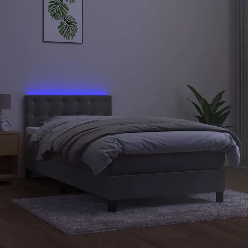 Letto a molle materasso e led grigio chiaro 90x190 cm velluto