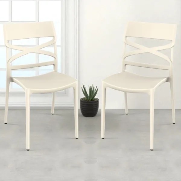 Sedia polipropilene per interno e esterno impilabile MIROK Crema set 2 pezzi