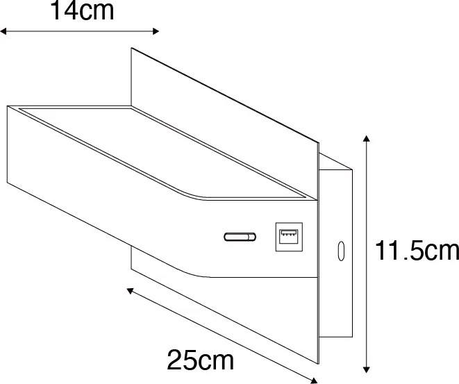 Applique moderna nera con LED incluso, USB e interruttore - Ted