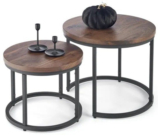 SET 2x Tavolino OREO Ø 43/53 cm nero/noce