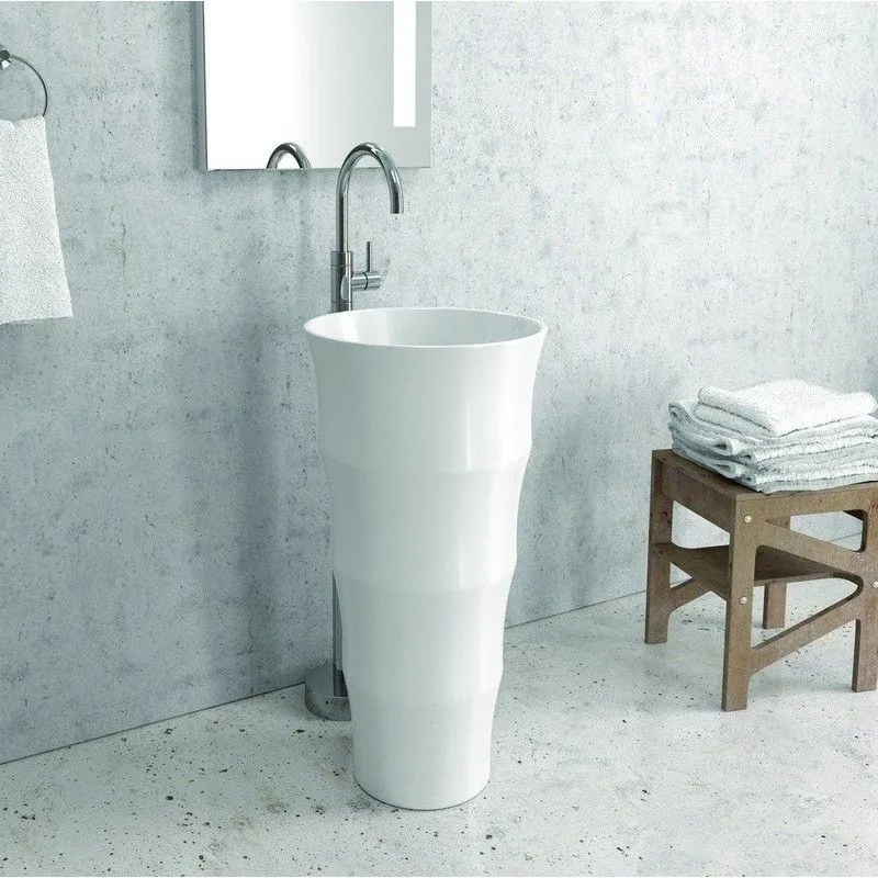 Kamalu - lavabo da terra freestanding design cilindrico bianco | litos-l42