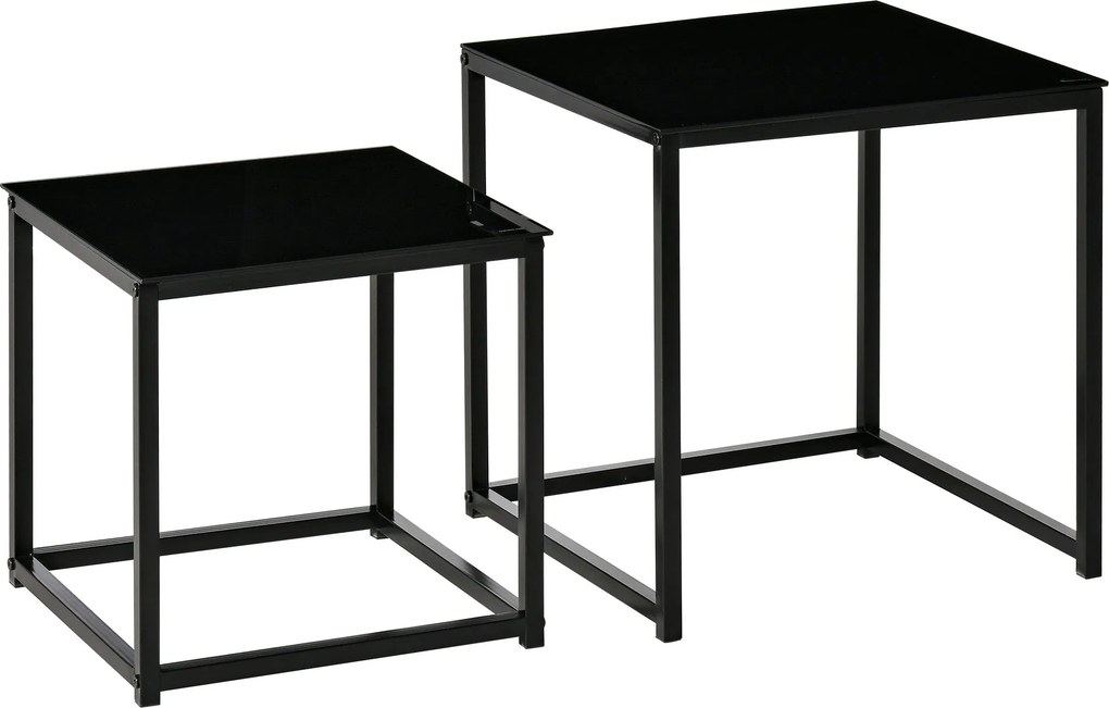 Set 2 Tavolini Moderni Piani in Vetro Temperato Nero...