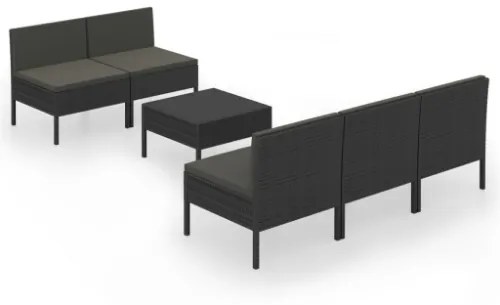 Set Divani da Giardino 6 pz con Cuscini in Polyrattan Nero