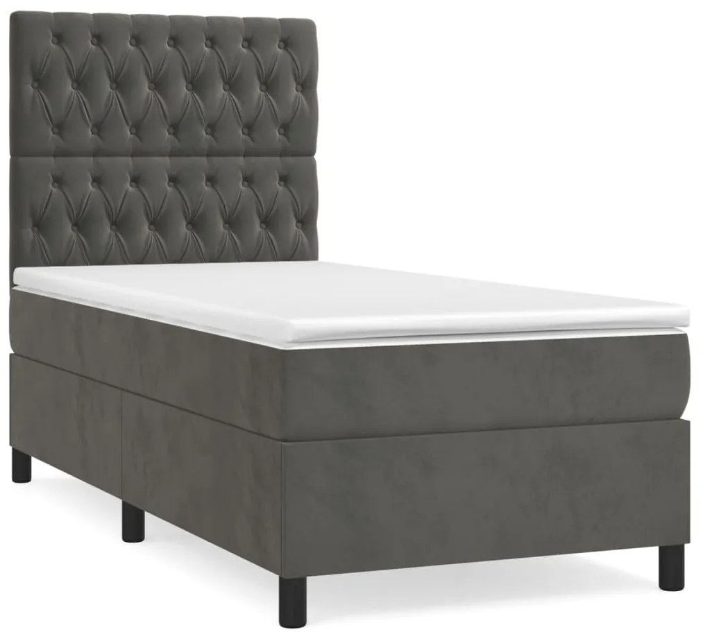 Giroletto a molle con materasso grigio scuro 90x200 cm velluto