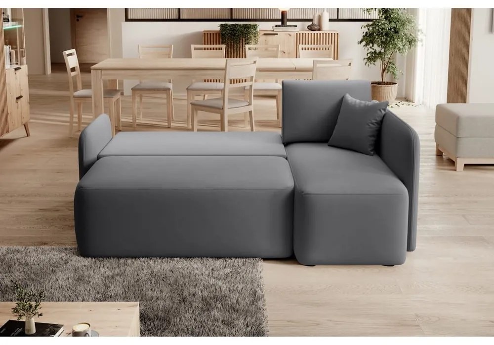 Divano angolare grigio tortora allungabile/con contenitore (con penisola a destra/con chaise lounge) con rivestimento in velluto Hadson – ELTAP