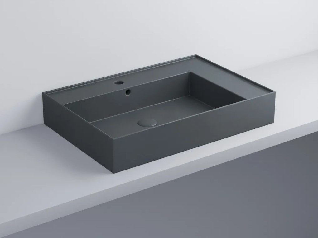 Cielo Enjoy Lavabo 70x48 Sospeso O Da Appoggio Rettangolare Con Troppopieno Basalto