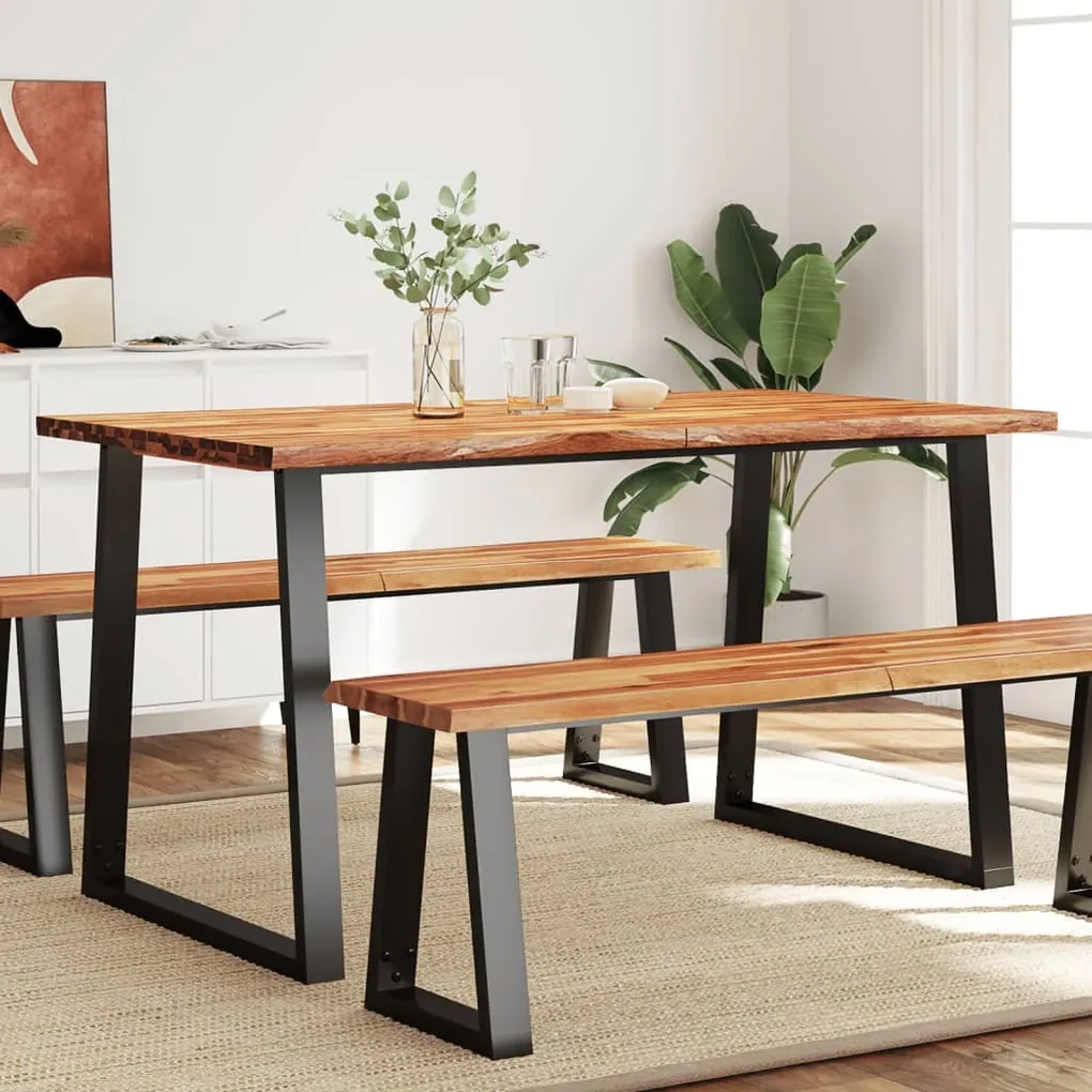Tavolo da pranzo bordi vivi 140x80x75 cm legno massello acacia
