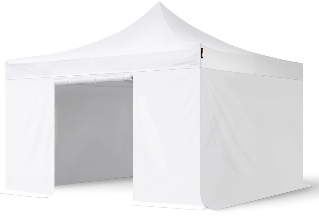 TOOLPORT 4x4 m gazebo pieghevole PVC con laterali, PREMIUM acciaio, bianco - (600131)