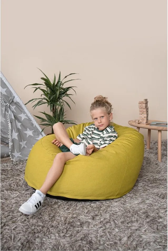 Pouf a sacco per bambini color crema con rivestimento in bouclé Om 85 – SLOWDOWN