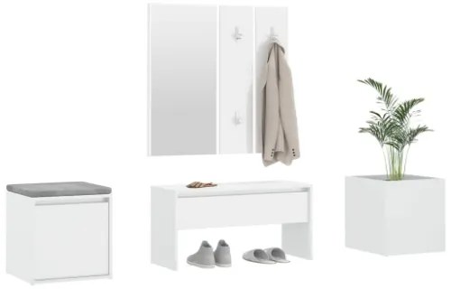 Set di Mobili da Corridoio Bianco Lucido in Legno Multistrato