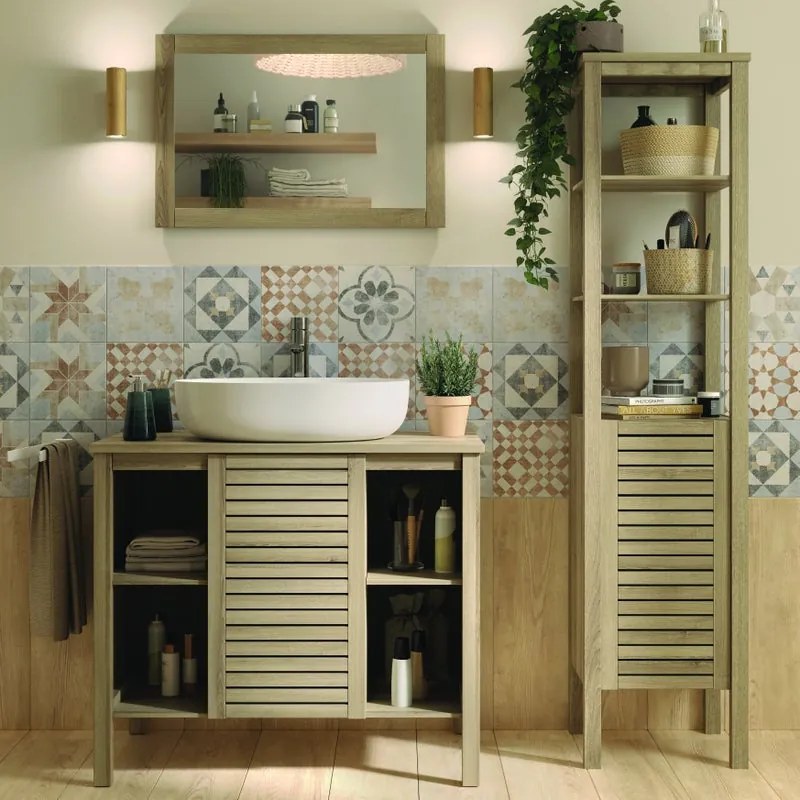 Mobile da bagno sotto lavabo Talix rovere naturale L 90 x H 78 x P 50 cm 1 anta, lavabo non incluso