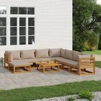 Set Salotto da Giardino 9pz con Cuscini Tortora Legno Massello 3155265