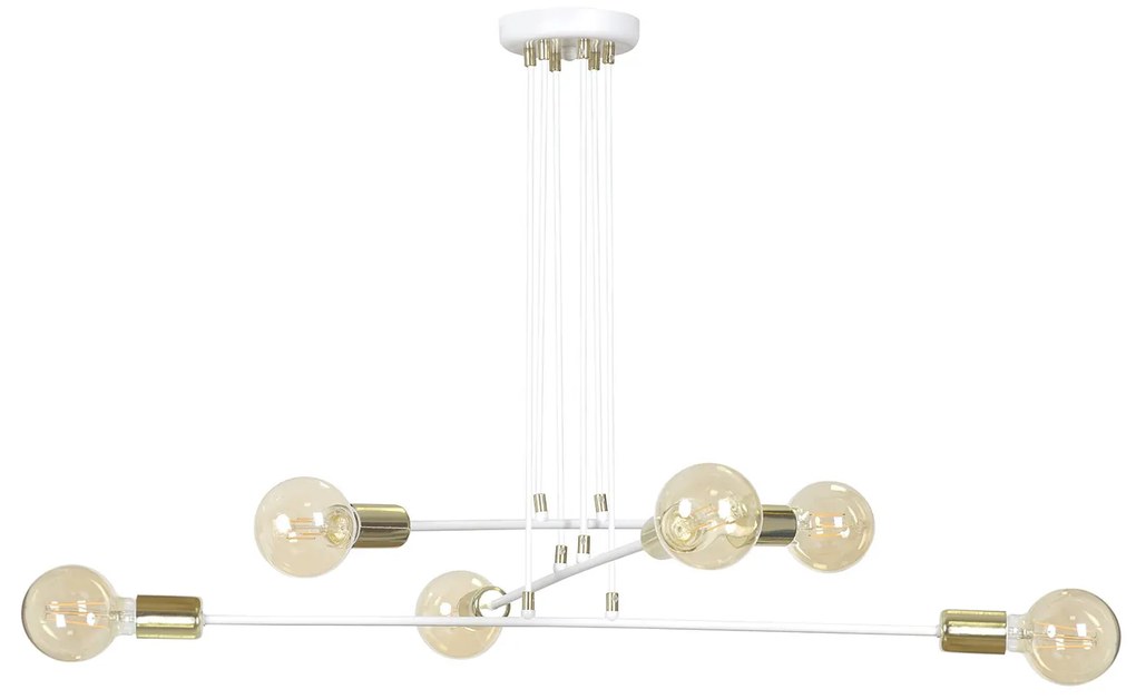 Lampadario Industrial 6 Luci Benzaiten A Bracci In Acciaio Bianco E Oro