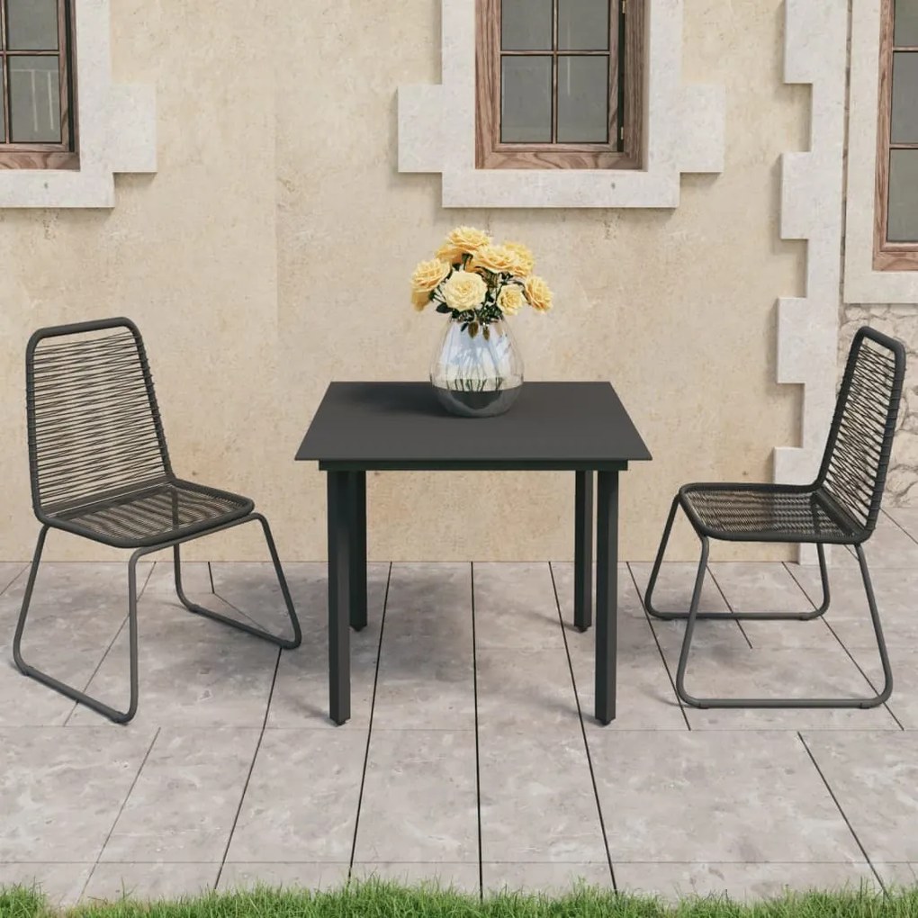 Set da pranzo da giardino 3 pz in rattan pvc nero