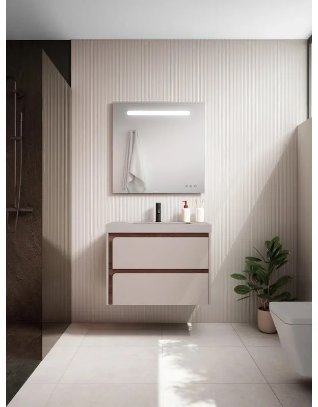Mobile bagno sospeso con lavabo L 80 x H 55 x P 45 cm cotone 2 cassetti per vasca centrale Indico