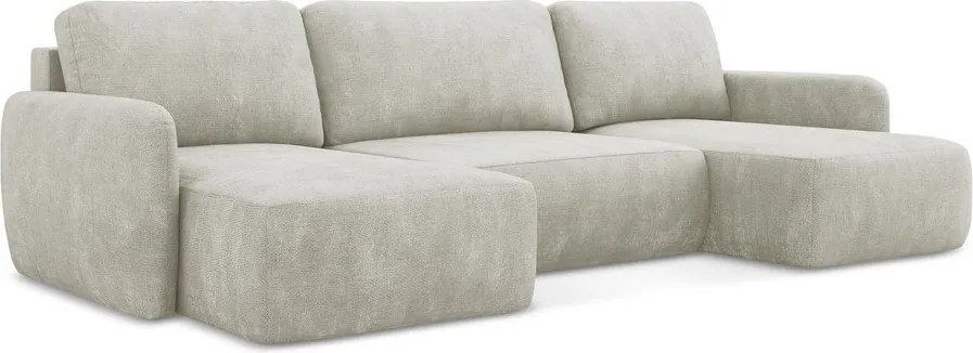 Divano angolare color crema allungabile/con contenitore (a U) con rivestimento in ciniglia Lilo – Makamii