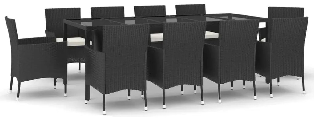 Set da Pranzo da Giardino 11 pz con Cuscini in Polyrattan Nero