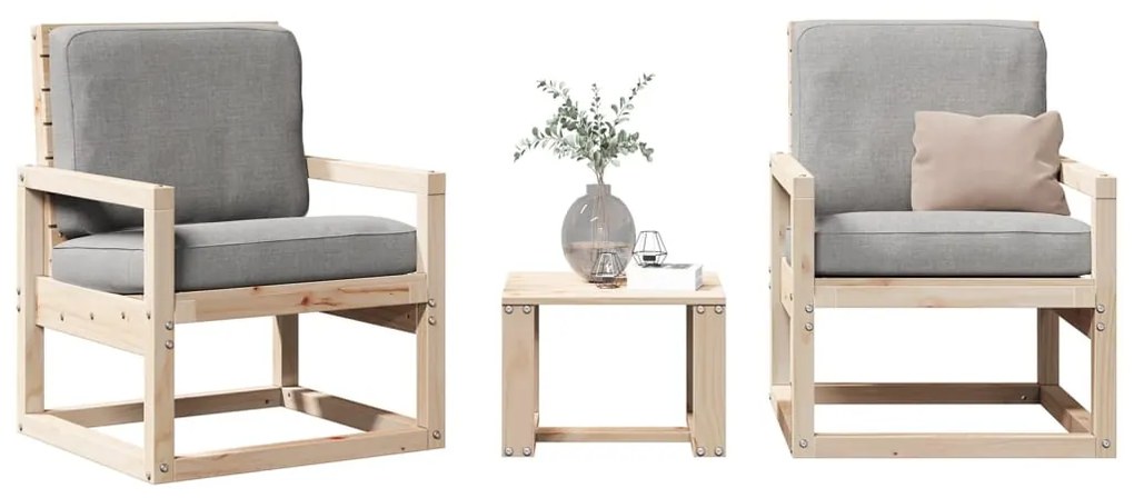 Set Salotto Da Giardino 3 Pz İn Legno Massello Di Pino /