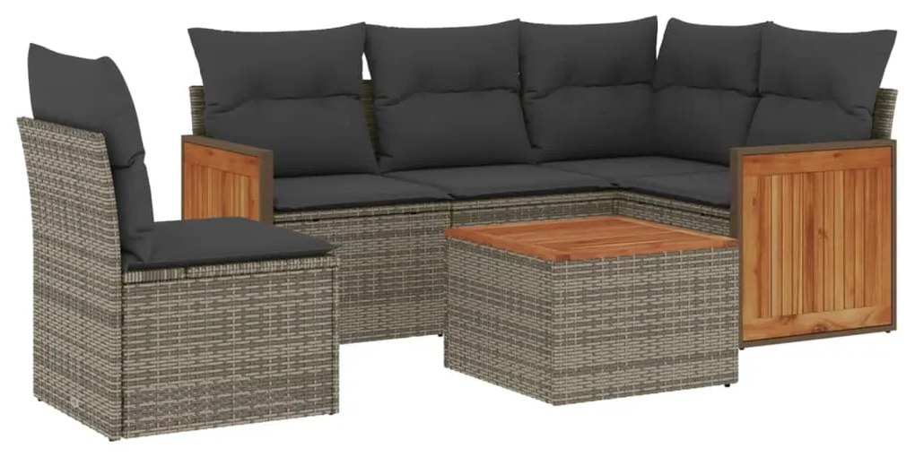 Set divano da giardino 6 pz con cuscini grigio in polyrattan