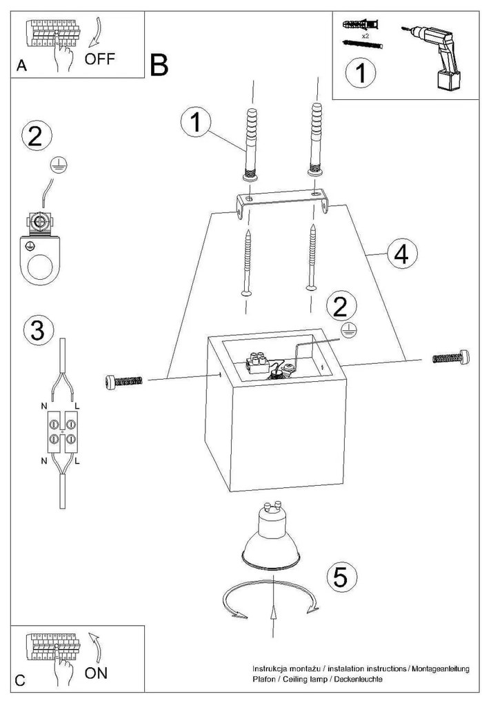 Plafoniera in Legno Naturale da soffitto QUAD GU10 da interno