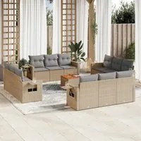 Set Divano da Giardino 13 pz con Cuscini Beige in Polyrattan 3224498