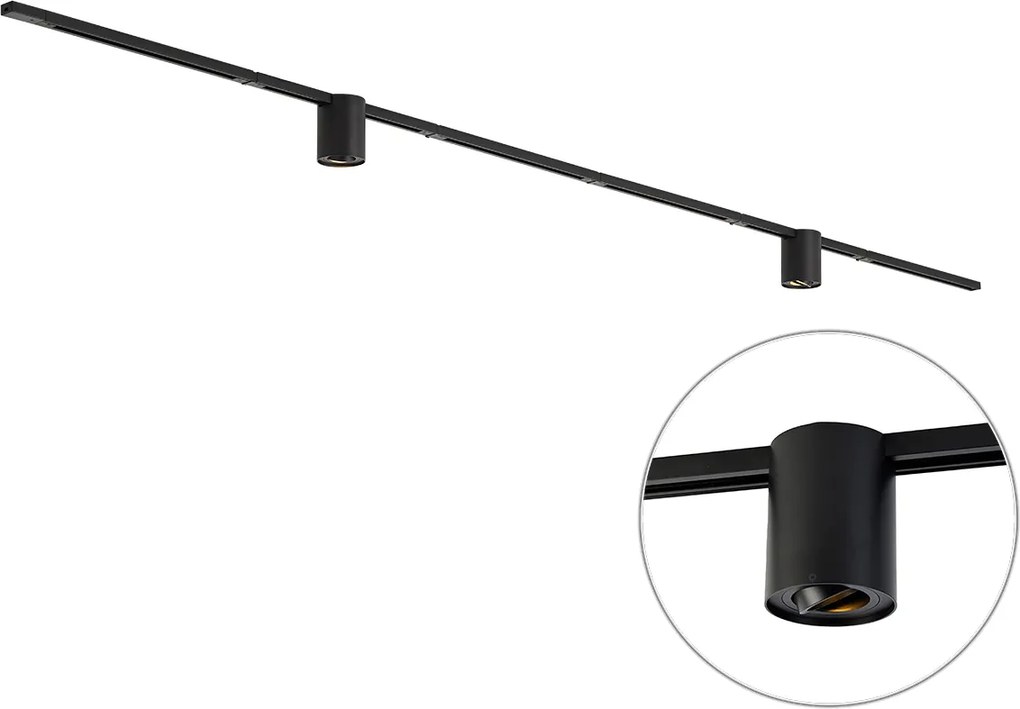 Sistema di illuminazione a binario moderno nero con 2 faretti monofase - Iconic Rondoo Up