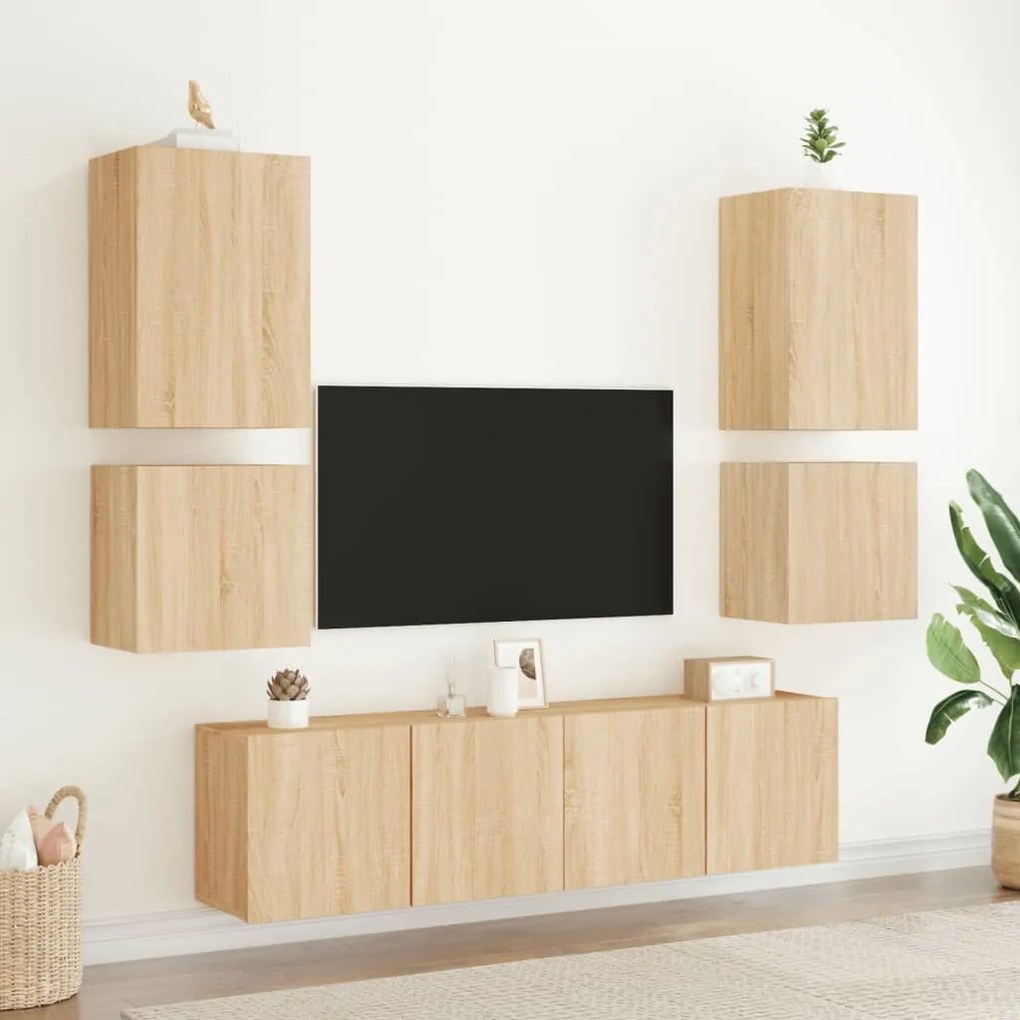 Mobili tv a muro 6pz rovere sonoma in legno multistrato