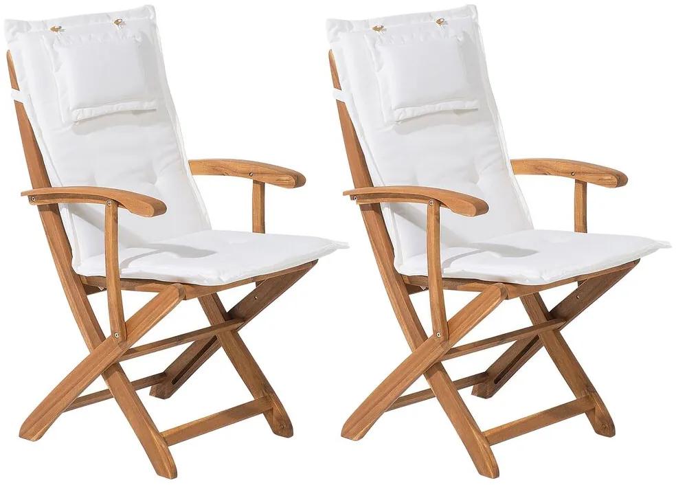 Set di 2 sedie da giardino in legno con cuscini bianco sporco MAUI Beliani