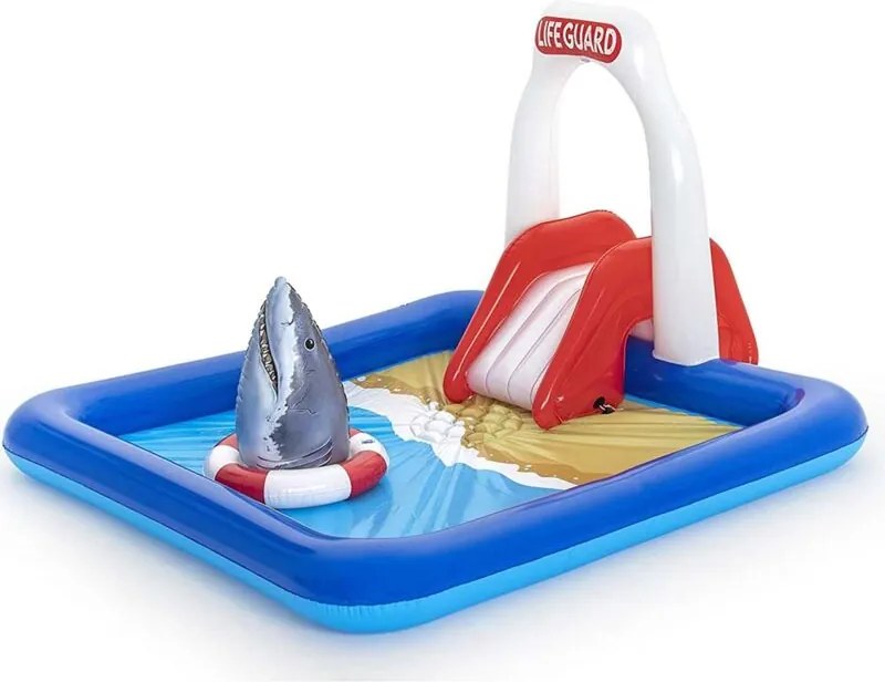 Gonfiabile Bestway Lifeguard Tower Play Center 234x203x129 cm con Spruzzatori, Scivolo e Squalo
