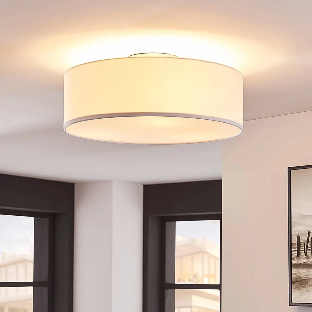 Plafoniera soffitto Sebatin Lindby, dimmerabile, Bianco / Opale, Camera da letto, Tessuto / Stoffa / Seta, Moderno, Plafoniera