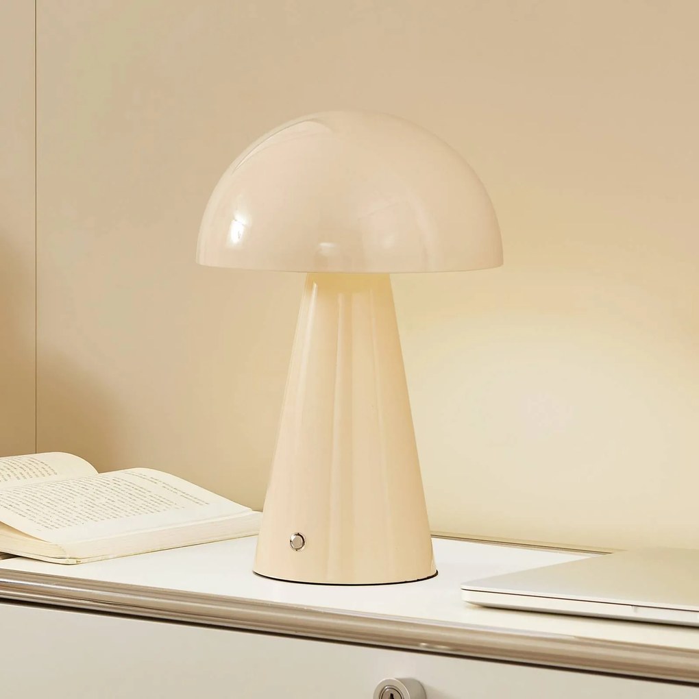 Lindby Lampada da tavolo ricaricabile a LED Nevijo, beige, Ø20cm, USB,