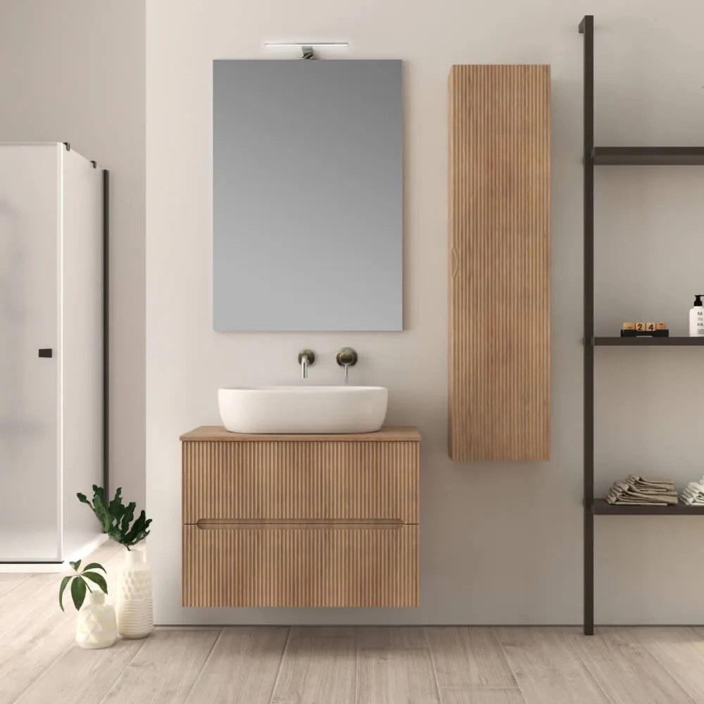 Mobile da bagno per lavabo da appoggio cannettato 80 cm rovere tabacco Palermo