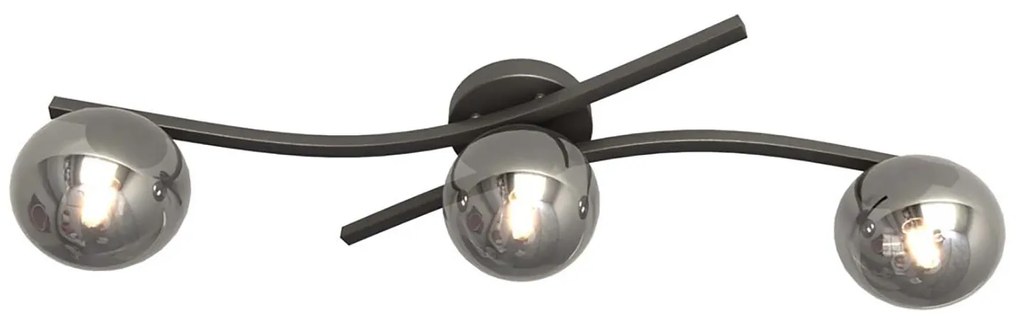 Plafoniera 3 Luci Hel In Accciaio Nero E Sfere In Vetro Fumè