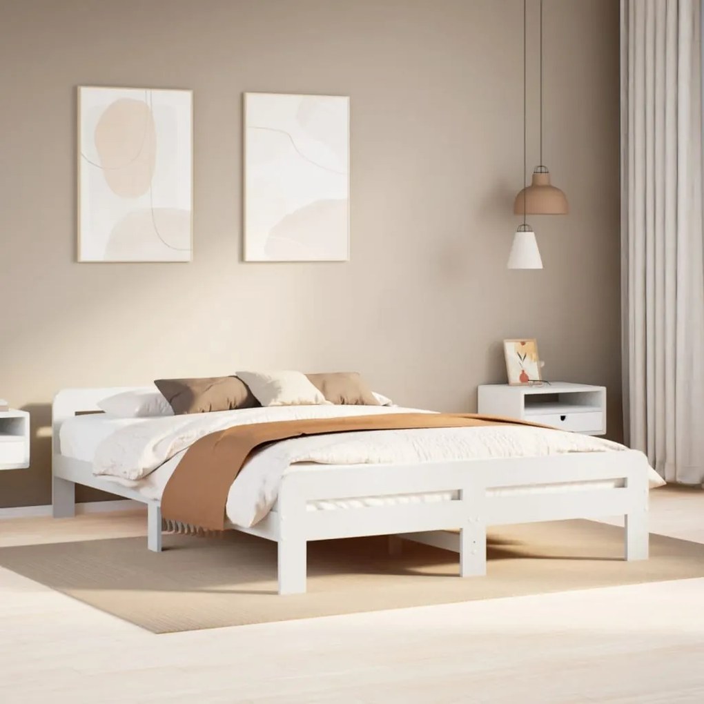 Letto senza materasso bianco 140x190 cm legno massello di pino