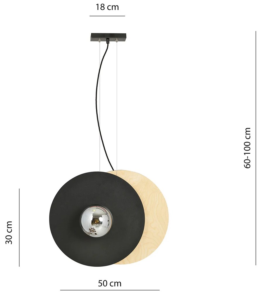 Sospensione Minimal Nordica Brigid 2 Luci In Acciaio Nero E Legno Vetro Fumè