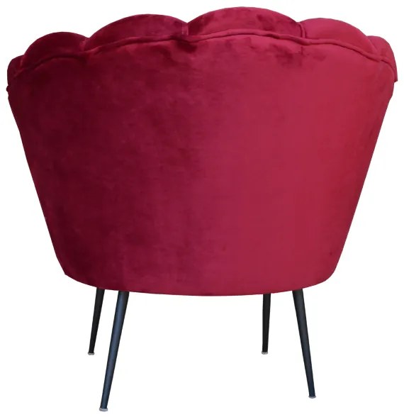 Poltrona in velluto Bordeaux - modello conchiglia e gambe metallo nero
