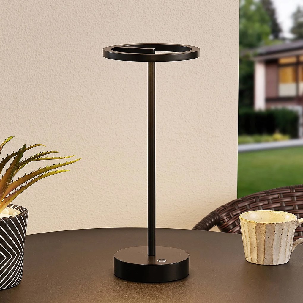 Lucande Lampada da tavolo ricaricabile a LED Halona, nero, alluminio, USB,